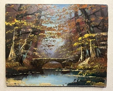 Mid Century Abstract Original Landscape Oil Painting On Masonite 8 X 10”