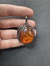 18.3g Vintage Sterling Silver 925 Amber Pendant Jewelry lot A