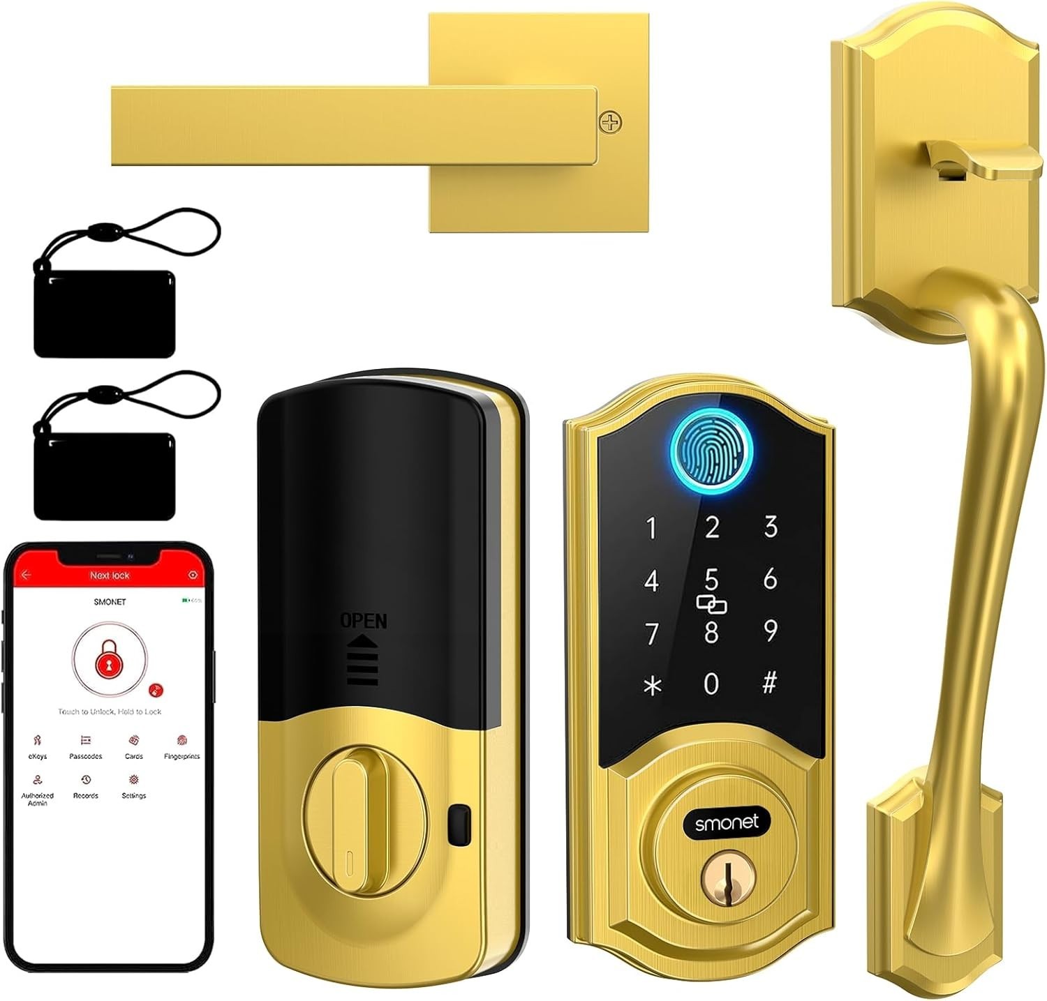 SMONET Smart Front Door Lock Set with Handle Fingerprint Key