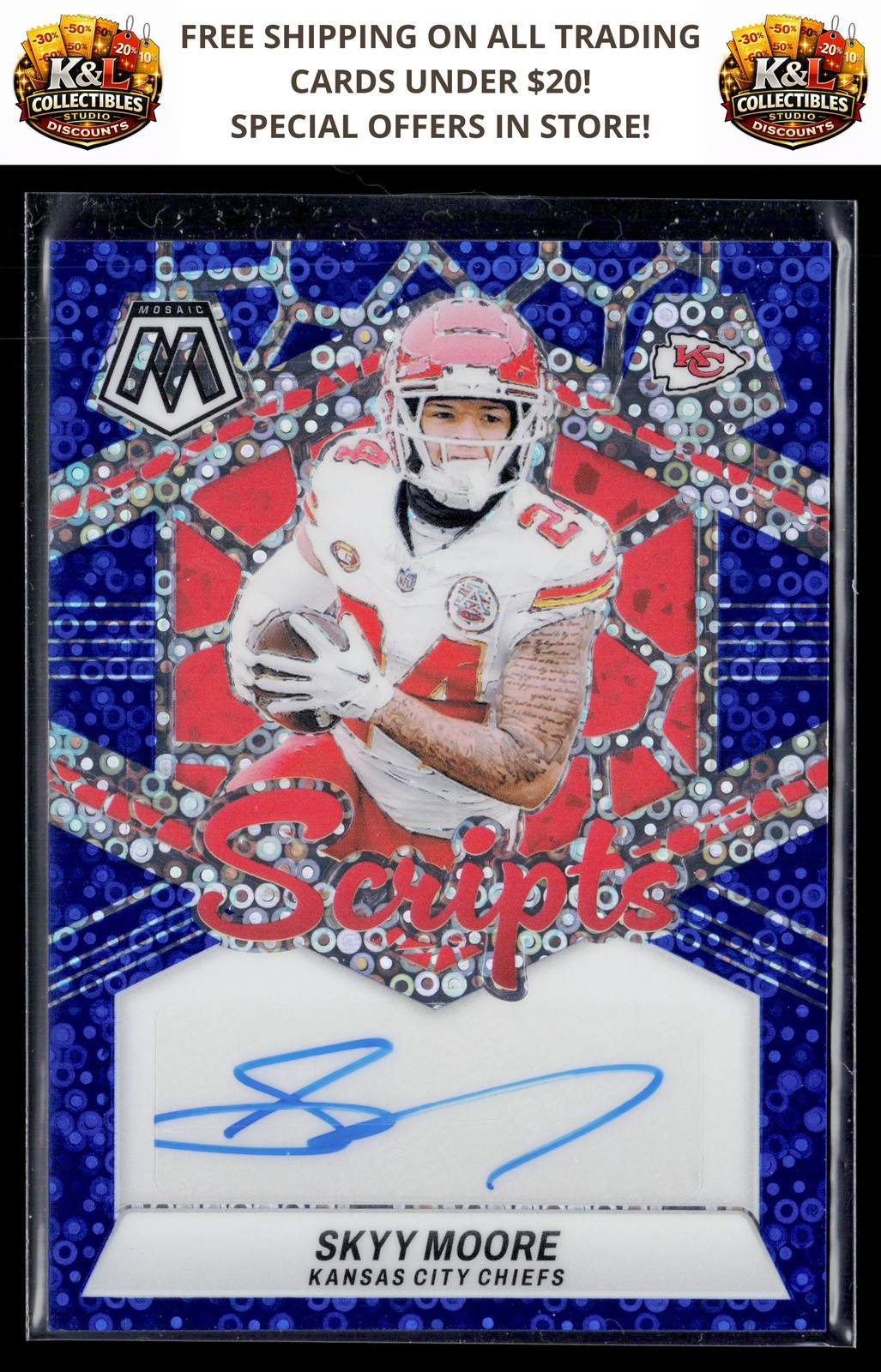 2024 Panini Mosaic #SC-SME Skyy Moore Scripts No Huddle Blue