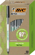 Ecolutions round Stic Ballpoint Pens, Medium Point (1.0Mm), 50-Count Pack, Black