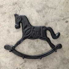 Cast Iron ROCKING HORSE with 4 HOOKS Wall Key Children's Coat Hanger Vintage