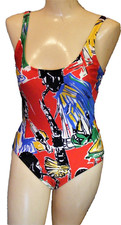 80S 1PC TANK BATHING SUIT SWIMSUIT VINTAGE BEACHWEAR DEADSTOCK W/TAG BAMBOO SM