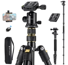 72" Aluminum Camera Tripod, Lightweight Foldable with Remote & Plate