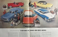 Ford Cars New Breed Engines Thunderbird Lincoln Montclaire VTG Print Ad 1955