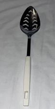 Androck Chrome plated USA Made Slotted Spoon White Plastic Handle