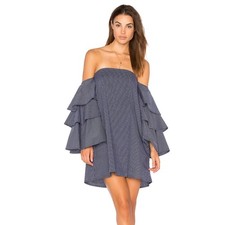 NWT FAITHFULL Phi Phi Navy Hudson Stripe Print Cotton Short Dress, size S