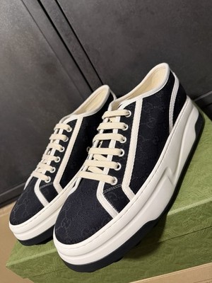 Gucci Herren Schwarz GG Monogramm Grob Tennis 1977 Turnschuhe Größe 8,5 UK/9,5 US