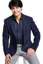 Calvin Klein Mens Slim-Fit Wool Textured Sport Coat 40 Long Navy Blazer NWT 375