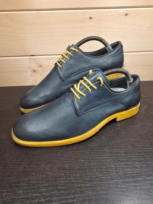Armani Jeans Derby Schuhe UK 6 EU 39 Blau Leder Gelbe Sohlen Schnürer Formell