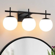 Kaisite 22 in. 3-Light Matte Black Modern Vanity Light with White Glass Globes