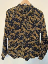 Rails Kate Womens Cheetah Print 100% Silk Button Down Shirt Blouse Black Gold XS