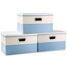 Large Foldable Storage Boxes with Lids 3-Pack Fabric Collapsible Storage Bins