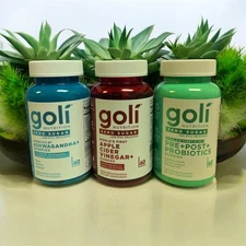 3pk GOLI Sugar Free Apple Cider Vinegar Ashwagandha Pre+Post Probiotic Gummies