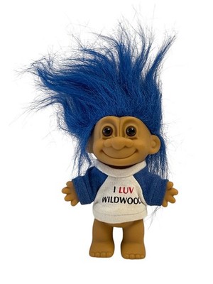 1990's Russ Berrie Troll I LUV/LOVE WILDWOOD 5'' Figure BLUE HAIR