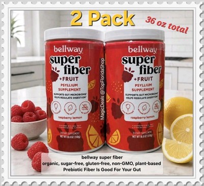 Bellway Super Fiber Organic Psyllium Husk Prebiotic Fiber Supplement 36oz (2×18)