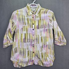 Click by Color Me Shirt Womens S Abstract Stripe Button Front Back USA Made
