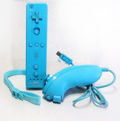 Genuine Nintendo Wii Motion Plus Blue Remote Controller +OEM Nunchuck