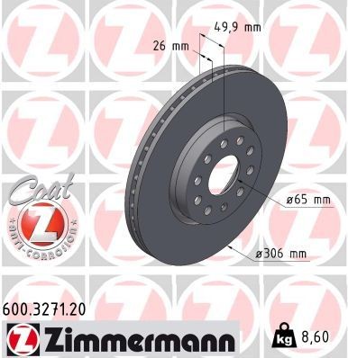 2X Zimmermann Bremsscheibe 600.3271.20 FüR Audi Cupra Seat Skoda VW-image