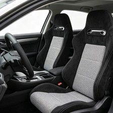 2pcs Universal Car Racing Seats Reclinable Bucket Seats Black White Plaid Suede 2pcs Universal Car Racing Seats Reclinable Bucket Seats Black White Plaid Suede
