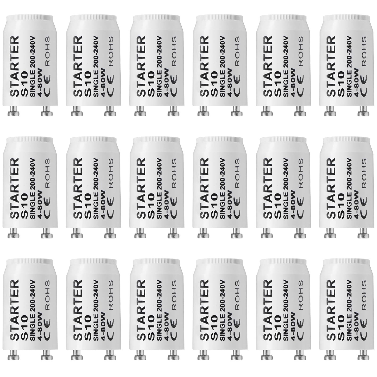 Starter fluorescent S10 élimine le clignotement des tubes néon 4-80W pack de 18 unités