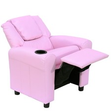 HOMCOM Kids Recliner Chair w/ Cup Holder, PU Leather Children Lounger, Pink