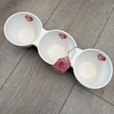 Stoneware Divided Triple Serving Dish Container Ceramic Hearts Harvest Green Stu