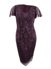 Adrianna Papell Women's Embellished Flutter-Sleeve Sheath Dress (0, Night Plum)