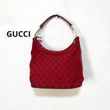 GUCCI GG Pattern Canvas Leather Shoulder Bag Red Authentic Vintage