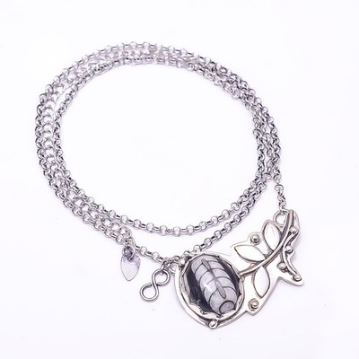 Moroccan Orthoceras - Fossil Flower 925 Silver Chain Pandent 17.99'' CP44021257
