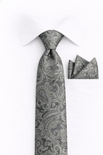 Men's Gray Tonal Paisley Necktie with Matching Pocket Square