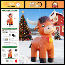 6FT Highland Cow Inflatable - Cute Farm Ranch Decor with LED Lights for Yard Par