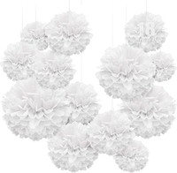 Hochzeit Hochzeitsdeko Vintage Lampions, 18 Er Pompons Deko Weiß, Seidenpapier