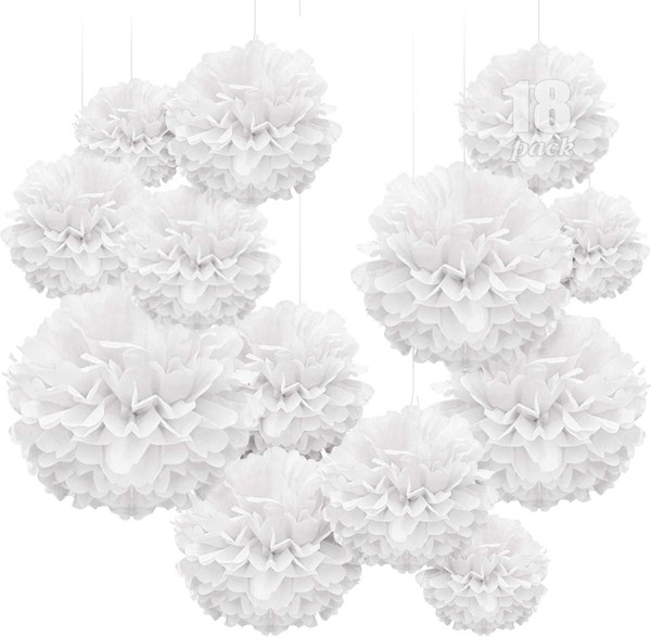 Hochzeit Hochzeitsdeko Vintage Lampions, 18 Er Pompons Deko Weiß, Seidenpapier-image