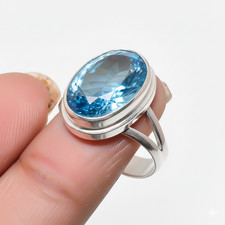 Swiss Blue Topaz Gemstone 925 Sterling Silver Jewelry All Size Ring For Gift