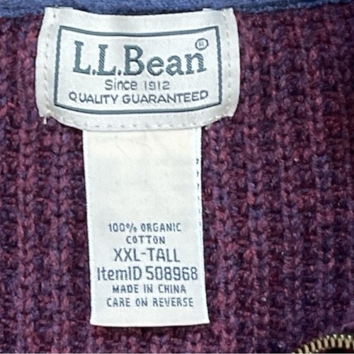 LL Bean Hombre Algodón Orgánico Tejido Gofre Cremallera Completa Cárdigan Suéter XXL Alto - Imagen 10 de 10