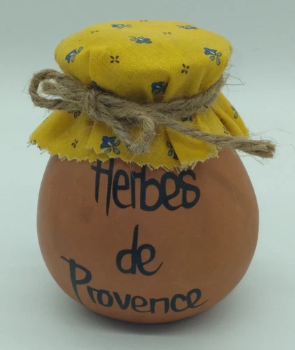 Herbes de Provence Small Unglazed Terracotta Pot w/ Decorative Cloth Cover
