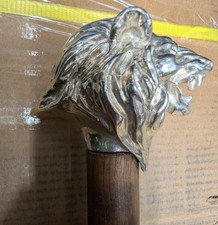 N   Vintage Wood  Sterling Filled Lion Head Walking Stick /Cane 35 " Long
