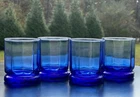 4 Vintage-Anchor Hocking-Essex Cobalt Blue-Double Old-Fashioned Octagon Tumblers