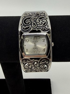 GENEVA Ladies Wristwatch with Filigree Cuff Band NEEDS BATTERY