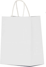 White Paper Gift Bags with Handles Bulk 25 pcs 8x4.5x10 Medium White Paper Bags