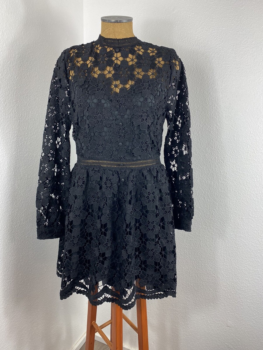 BOOHOO Women's Scalloped Lace Skater Dress 12 High Neck Sheer Dramatic  Romance | eBay
