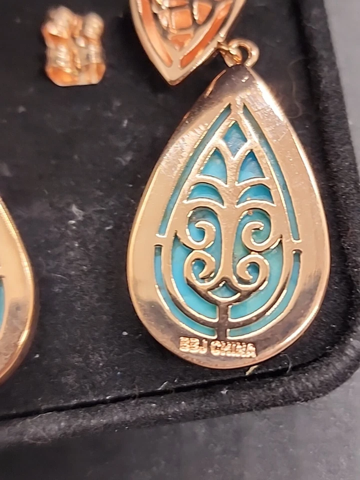 Timna Composite Turquoise Teardrop Dangle Earrings in Copper - Image 3 of 4
