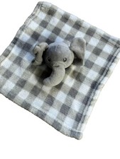 Baby Infant Lovey Lila Jack Gray Check Elephant Head Rattle Blanket 10" Soft