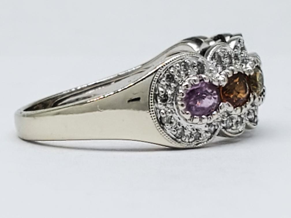 14K Solid White Gold Multi-Colored Oval Cut Sapph… - image 3