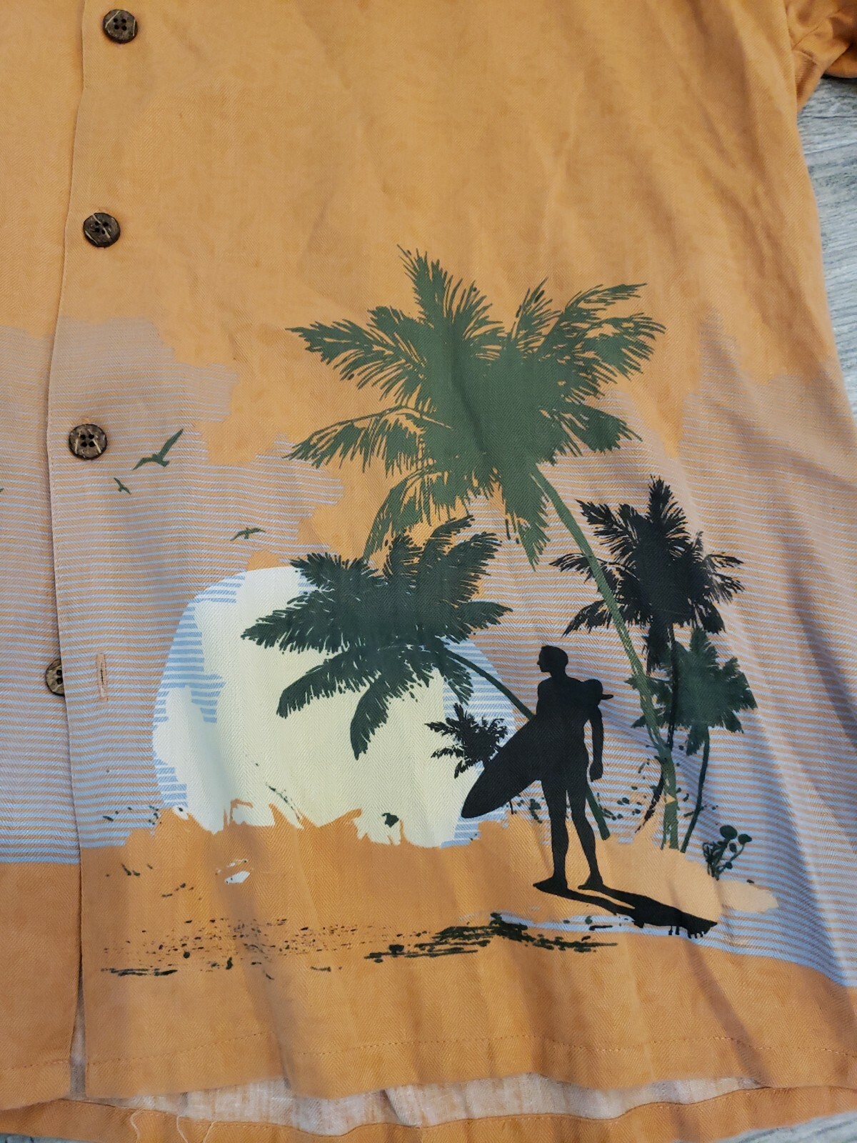 Mens Silk Camp Shirt Casual Button Down Beach Aloha palm tree surfer