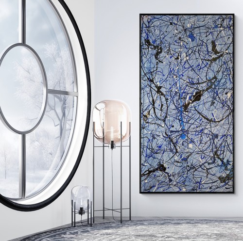 XXL Jackson Pollock Style Blue Jeans Abstract Painting - Handmade - 78x39 in - Picture 4 of 9