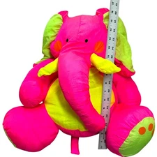 Stuffins Lumpys Gang Elephant Stuffed Toy Neon Pink Yellow Nylon Large 17 Inch