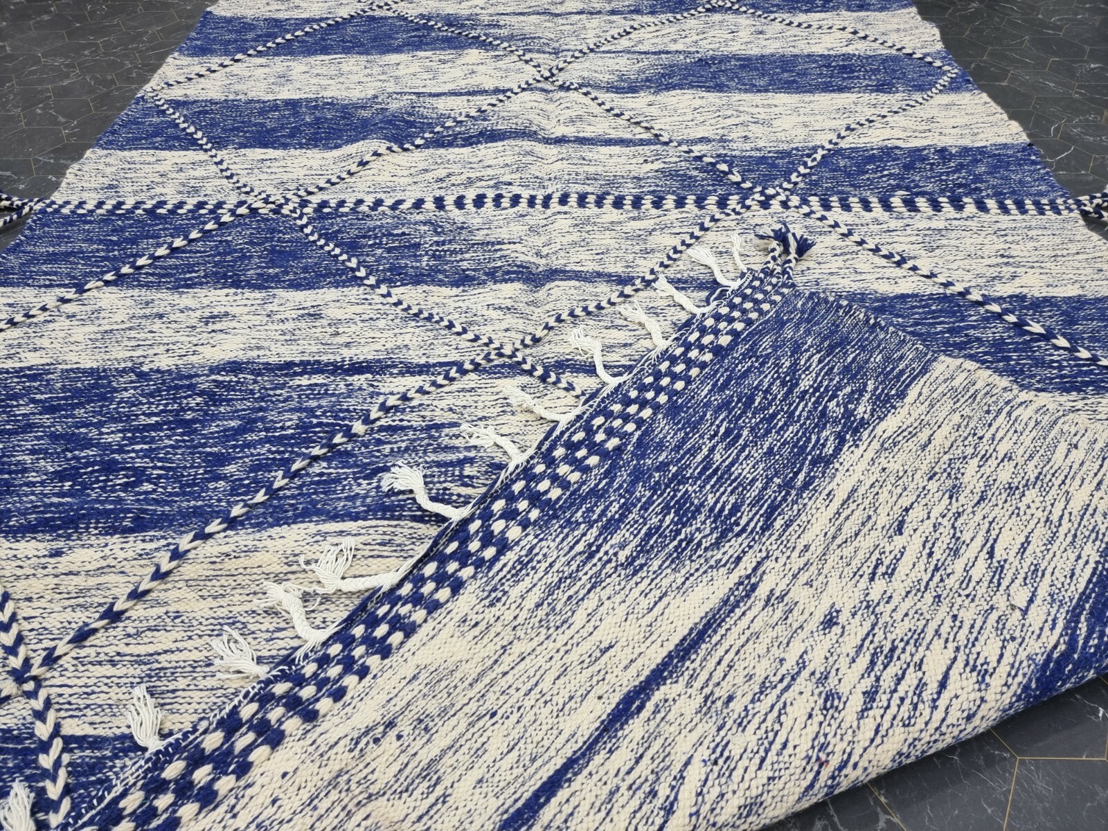 Moroccan Handmade Kilim Zanafi Rug 6'2"x10'3" Berber Geometric Dark