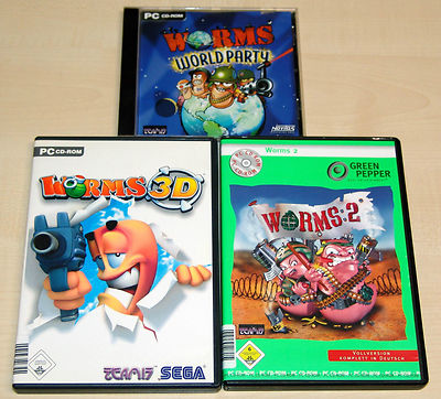 3 PC SPIELE SAMMLUNG - WORMS WORLD PARTY - WORMS 2 - WORMS 3D